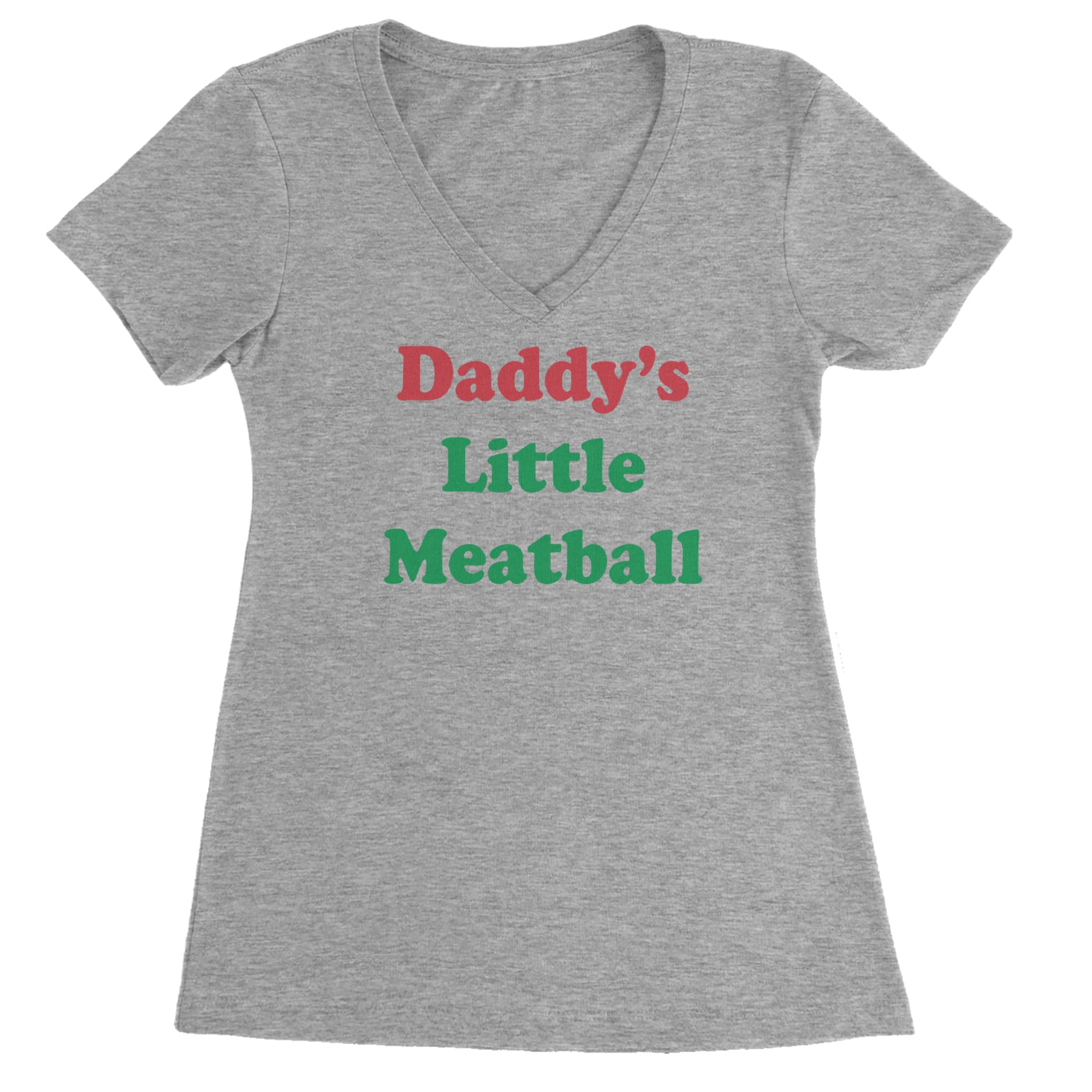 Daddy's Little Meatball Love Island Ladies V-Neck T-shirt Heather Grey