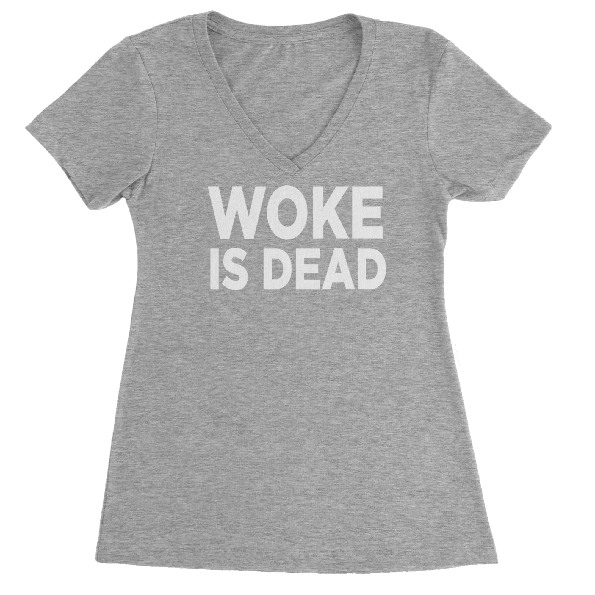 Woke Is Dead Satire Ladies V-Neck T-shirt Heather Grey