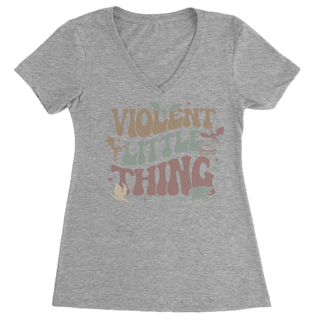 Violent Little Thing Dragon Ladies V-Neck T-shirt Heather Grey