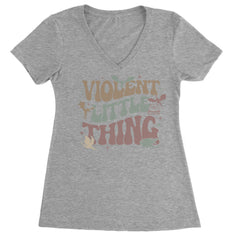 Violent Little Thing Dragon Ladies V-Neck T-shirt Heather Grey