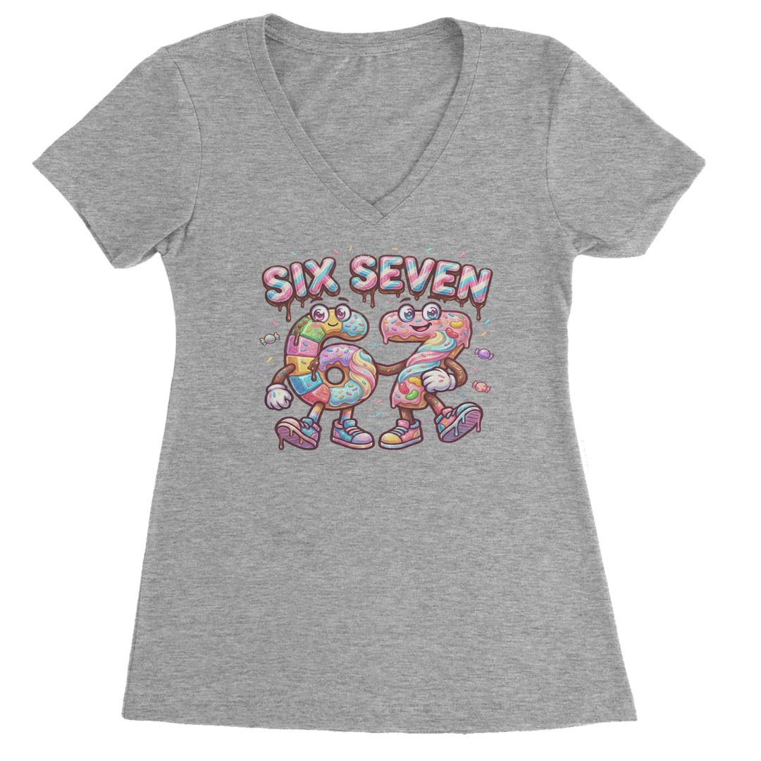 67 Candy Swirl Meme Ladies V-Neck T-shirt Heather Grey