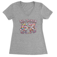 67 Candy Swirl Meme Ladies V-Neck T-shirt Heather Grey