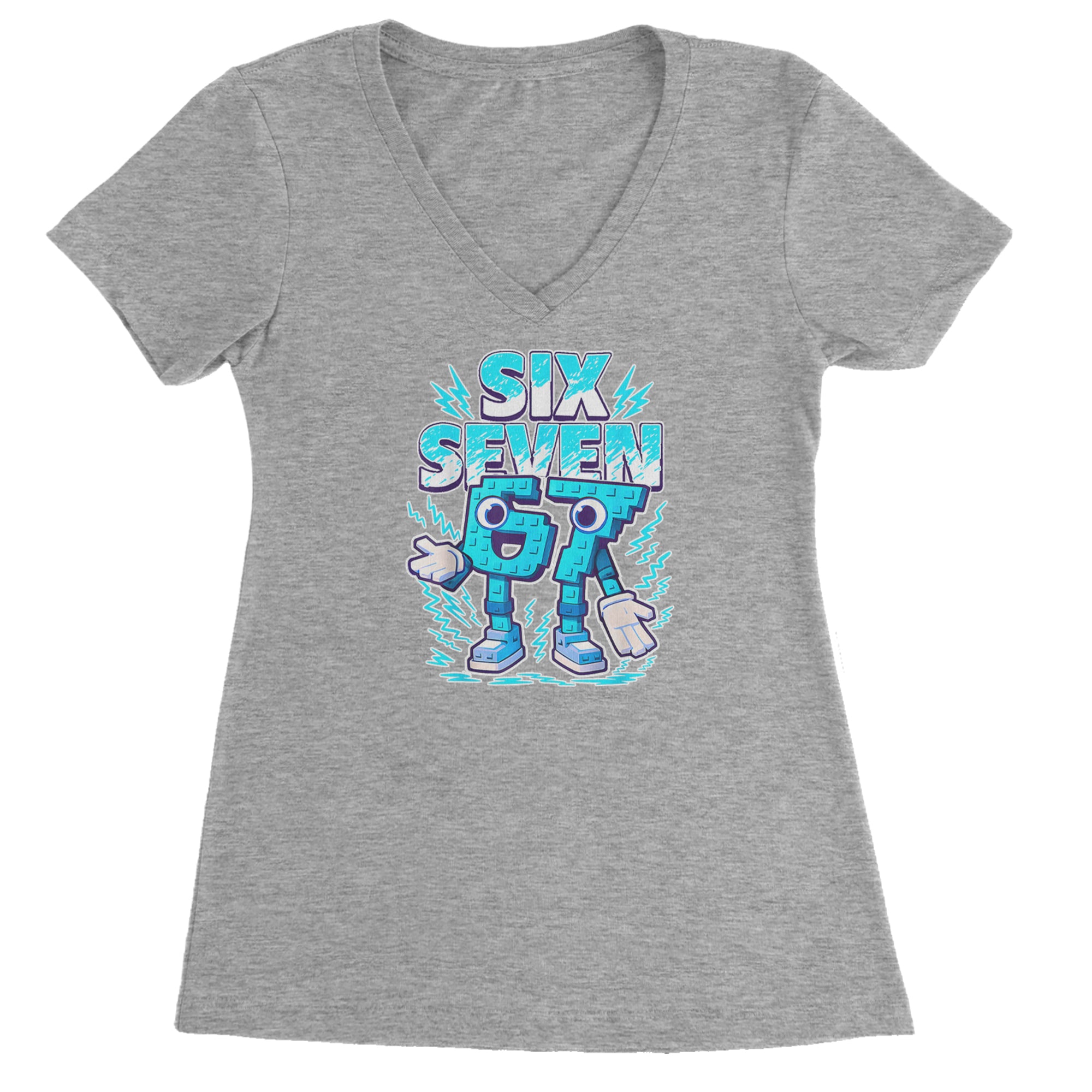 67 Brainrot Meme Slang Ladies V-Neck T-shirt Heather Grey