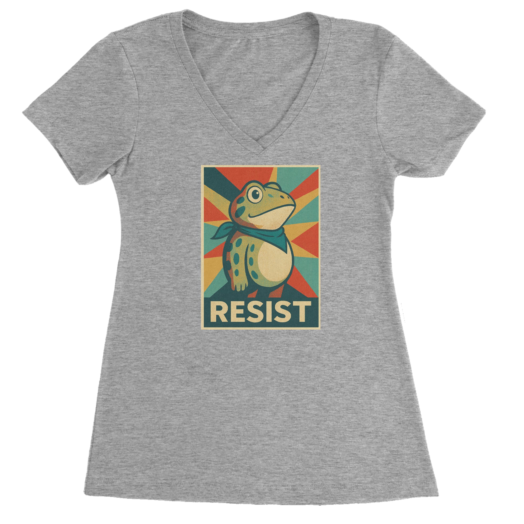 Resist Portland Protest Frog Ladies V-Neck T-shirt Heather Grey