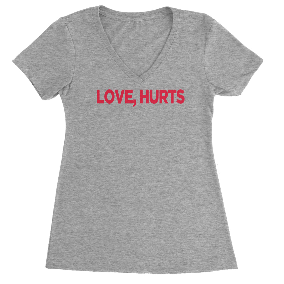 Love Hurts Ladies V-Neck T-shirt Heather Grey