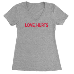 Love Hurts Ladies V-Neck T-shirt Heather Grey