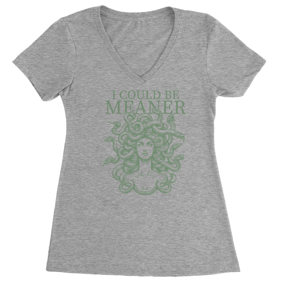 Medusa I Could Be Meaner graphic on Women's Lightweight V-Neck T-Shirt in Heather Grey