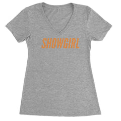 Showgirl Orange Glitter Ladies V-Neck T-shirt Heather Grey