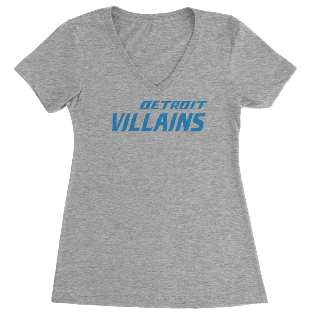 Detroit Villains Grit Football Ladies V-Neck T-shirt Heather Grey