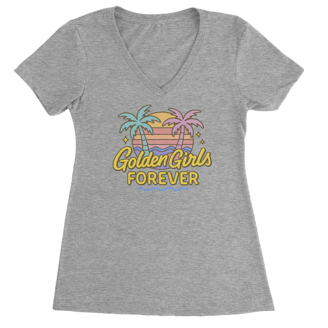 Golden Girls Forever Retro Sunset Ladies V-Neck T-shirt Heather Grey