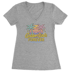 Golden Girls Forever Retro Sunset Ladies V-Neck T-shirt Heather Grey