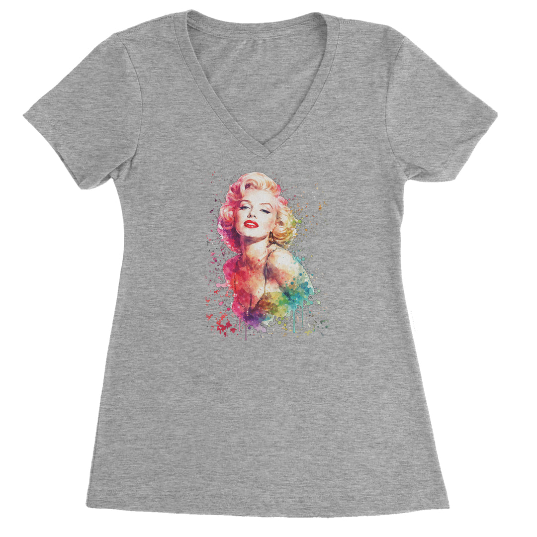 Mrs. Monroe Watercolors Bombshell Ladies V-Neck T-shirt Heather Grey
