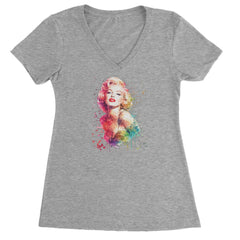 Mrs. Monroe Watercolors Bombshell Ladies V-Neck T-shirt Heather Grey
