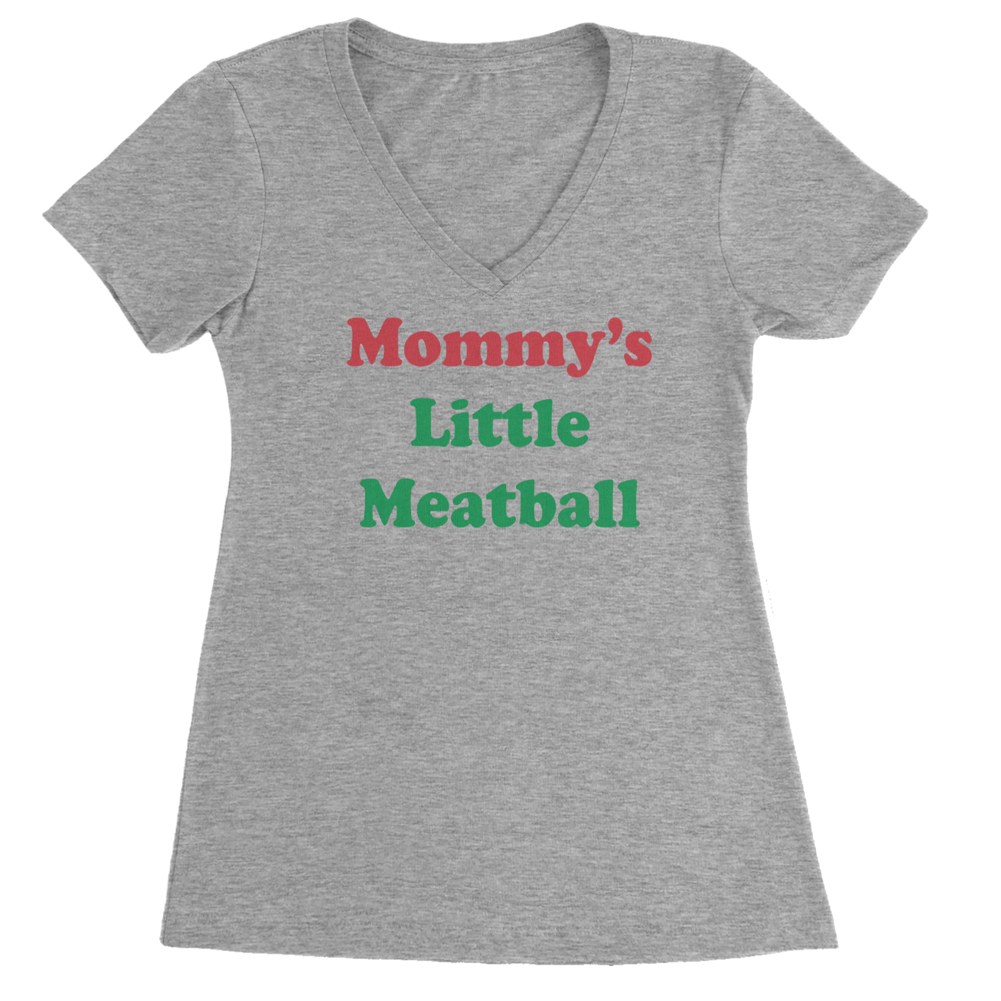 Mommy's Little Meatball Love Island Ladies V-Neck T-shirt Heather Grey