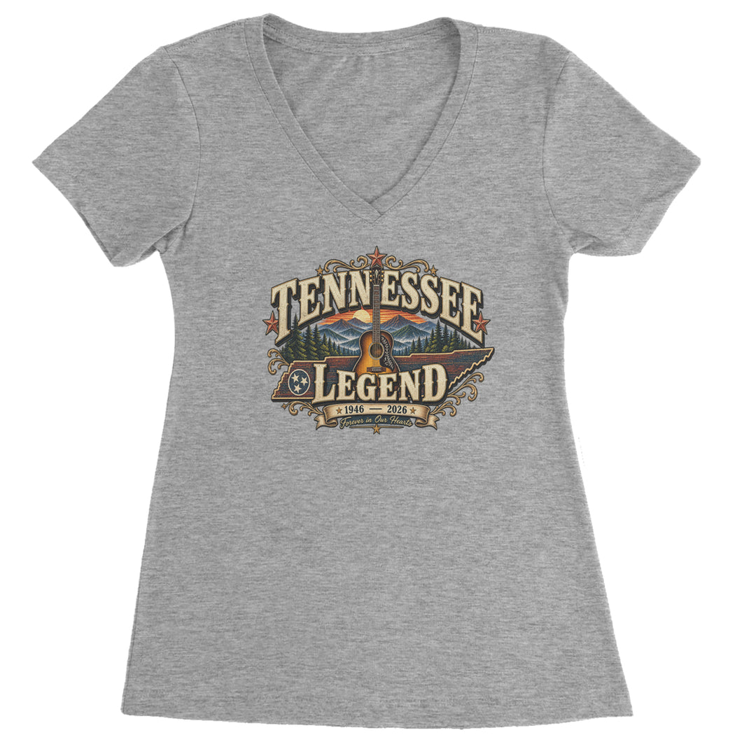 Tennessee Legend Country Music Dolly Ladies V-Neck T-shirt Heather Grey