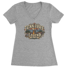 Tennessee Legend Country Music Dolly Ladies V-Neck T-shirt Heather Grey