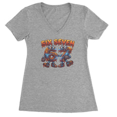 67 Lava Lightning Six Seven Meme Ladies V-Neck T-shirt Heather Grey
