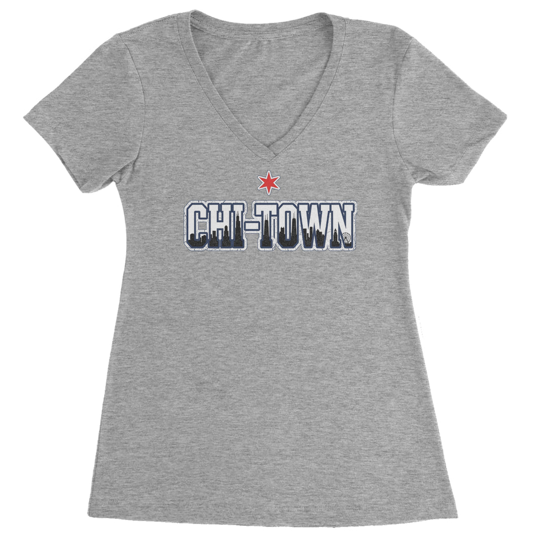 Chicago Chi-Town City Pride Ladies V-Neck T-shirt Heather Grey