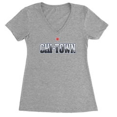 Chicago Chi-Town City Pride Ladies V-Neck T-shirt Heather Grey