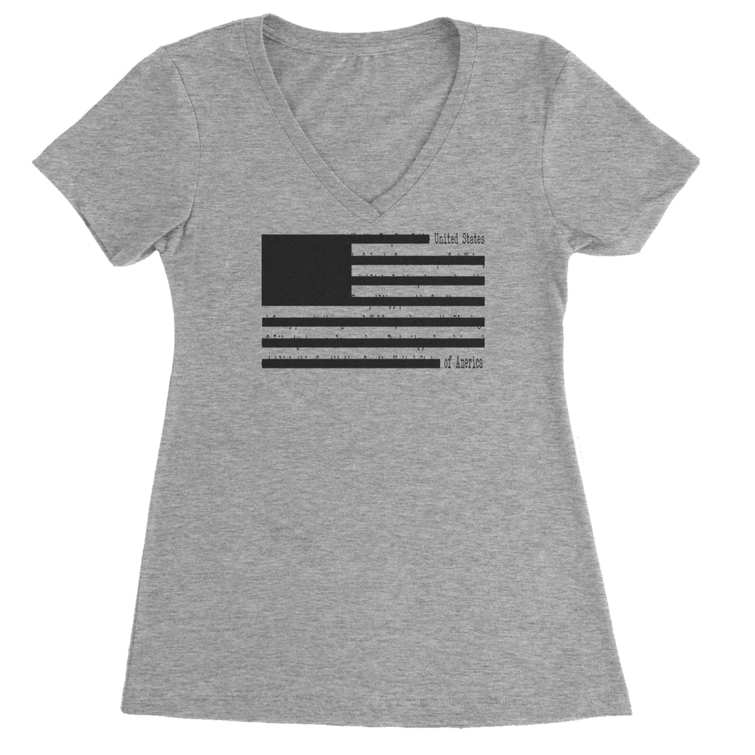 Redacted American Flag Ladies V-Neck T-shirt Heather Grey