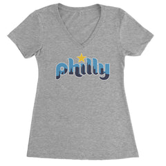 Skyline Philly Philadelphia Ladies V-Neck T-shirt Heather Grey