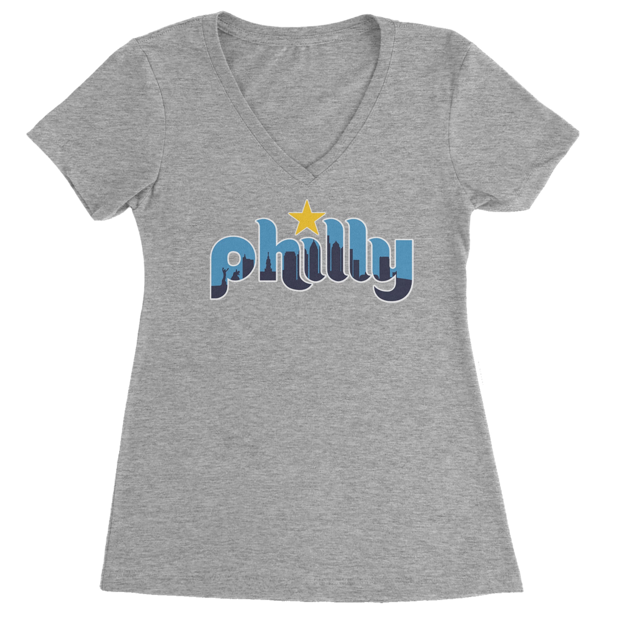 Skyline Philly Philadelphia Ladies V-Neck T-shirt Heather Grey