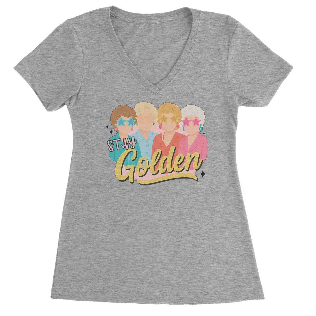 Stay Golden Girls Retro Ladies V-Neck T-shirt Heather Grey