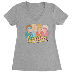 Stay Golden Girls Retro Ladies V-Neck T-shirt Heather Grey