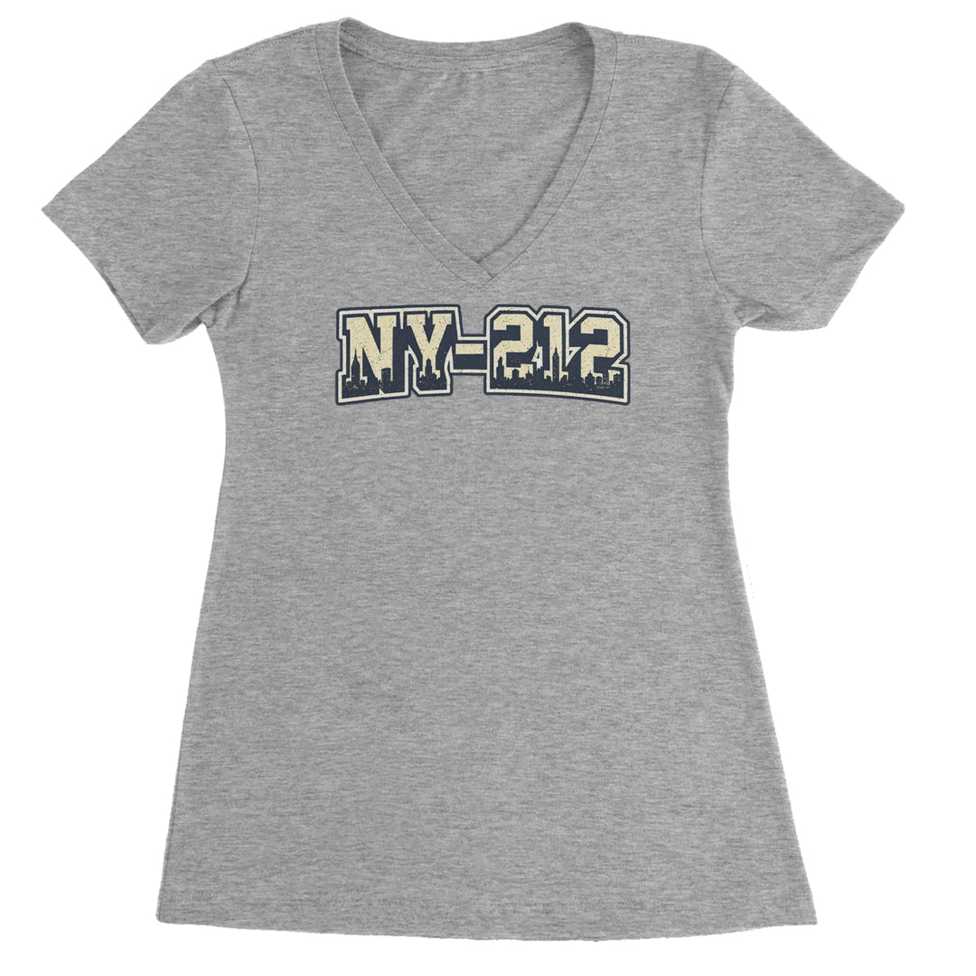 New York City 212 Area Code Skyline  Ladies V-Neck T-shirt Heather Grey