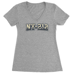 New York City 212 Area Code Skyline  Ladies V-Neck T-shirt Heather Grey