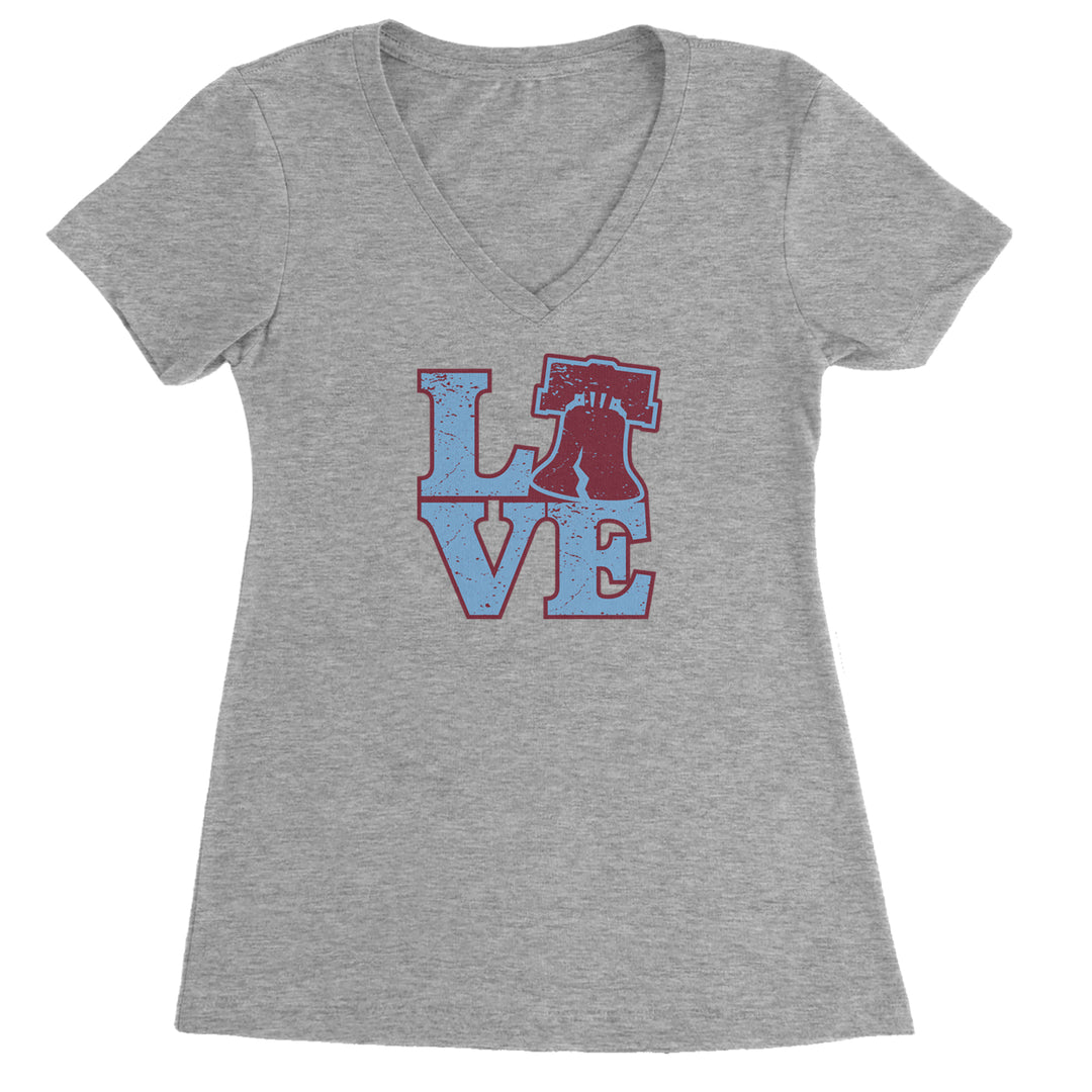 Love Philly Liberty Bell Ladies V-Neck T-shirt Heather Grey