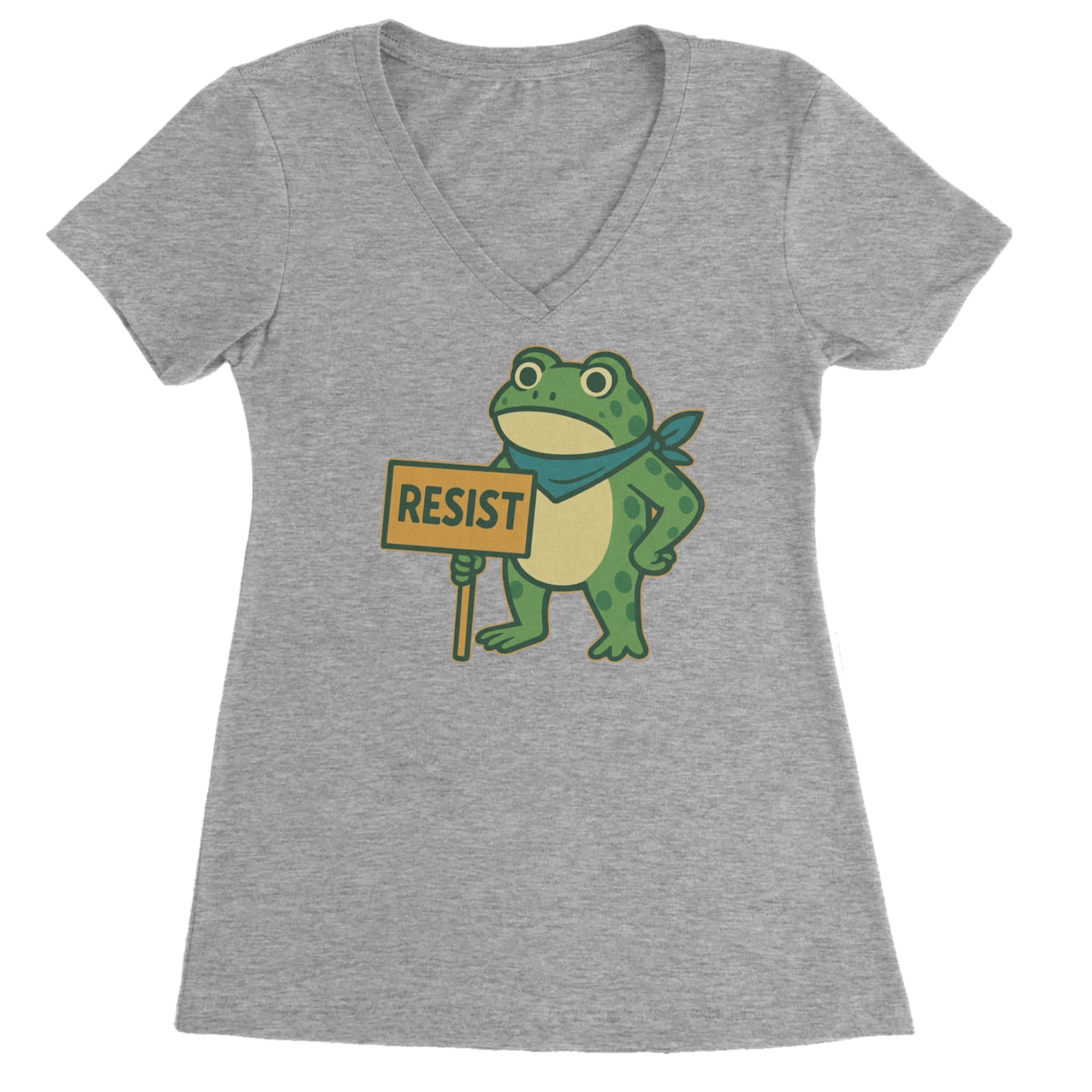 Sign Resist Meme Frog Protest Ladies V-Neck T-shirt Heather Grey