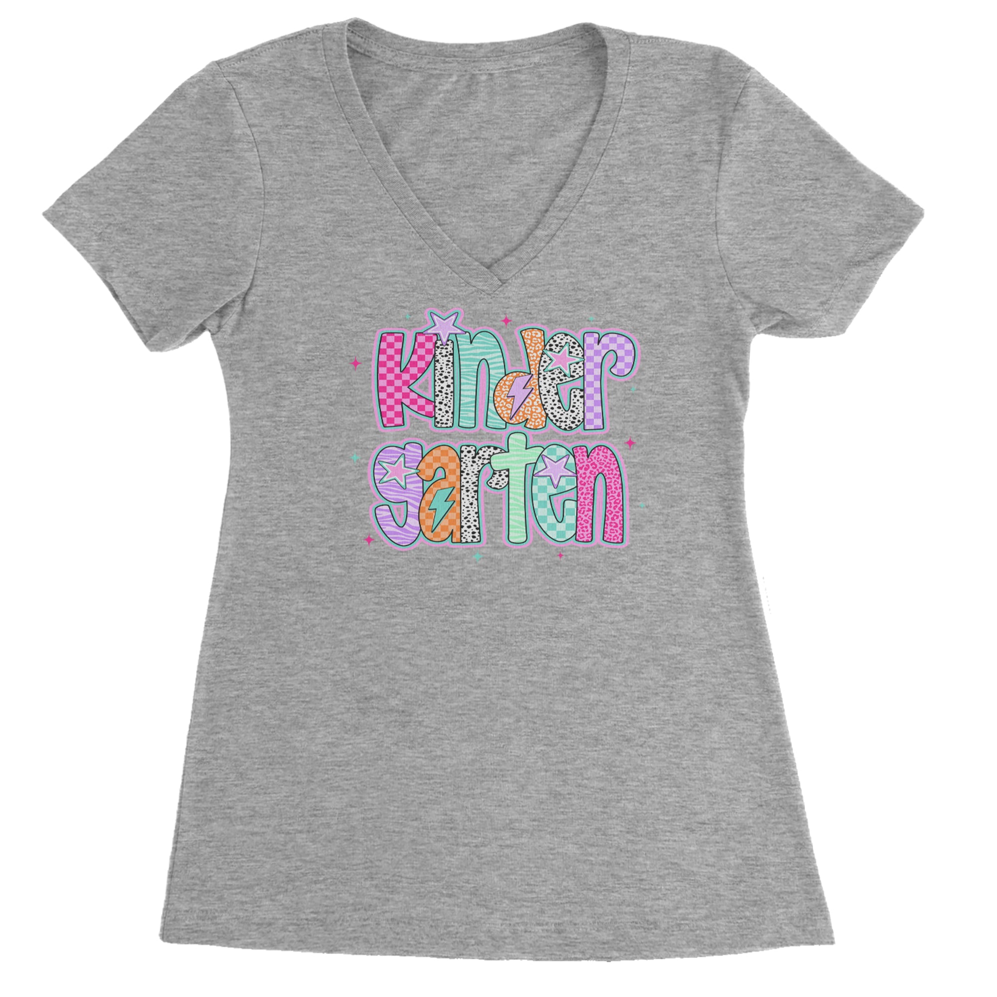 Kindergarten Cutie Colorful Back to School Ladies V-Neck T-shirt Heather Grey