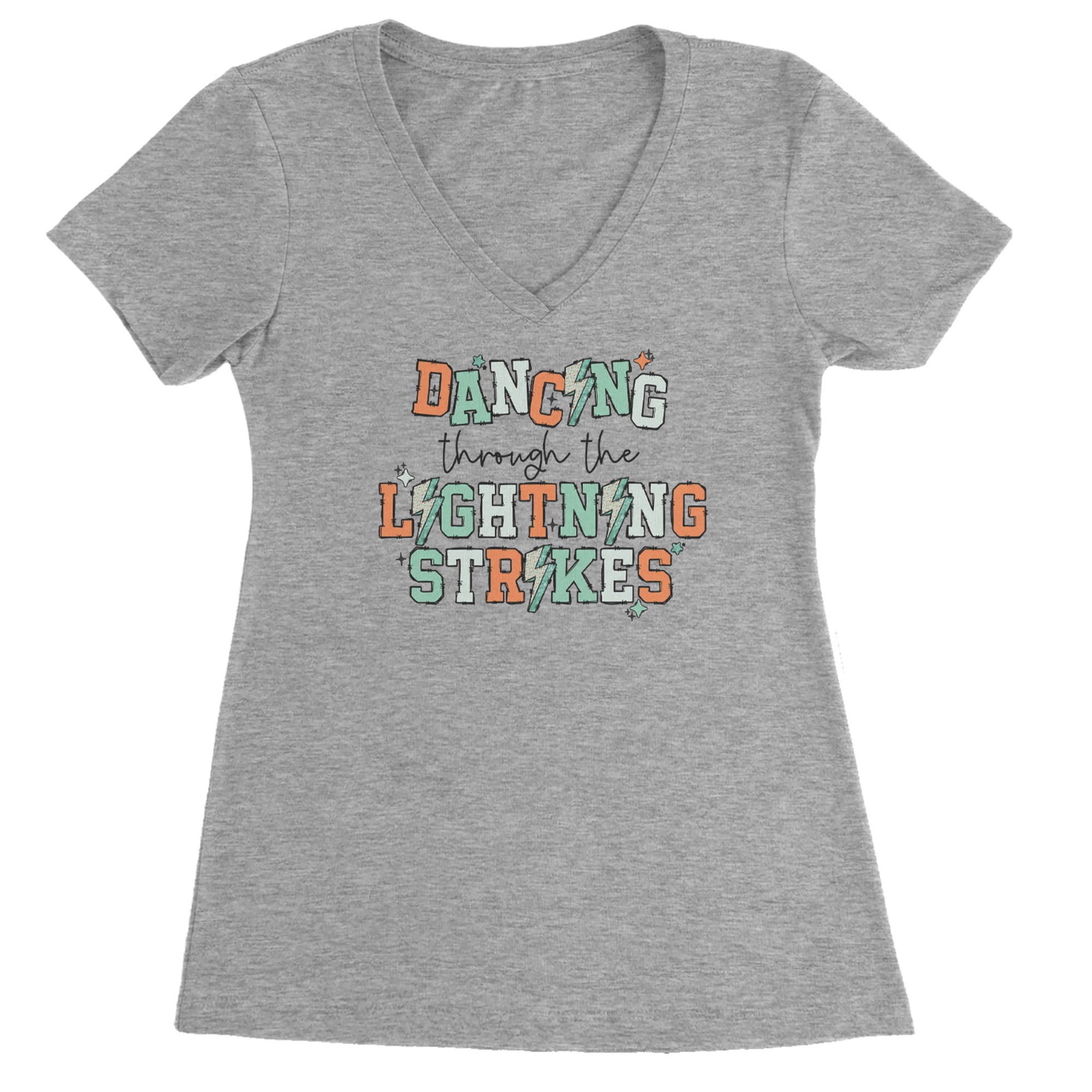 Dancing Through The Lightning Strikes Ladies V-Neck T-shirt Heather Grey