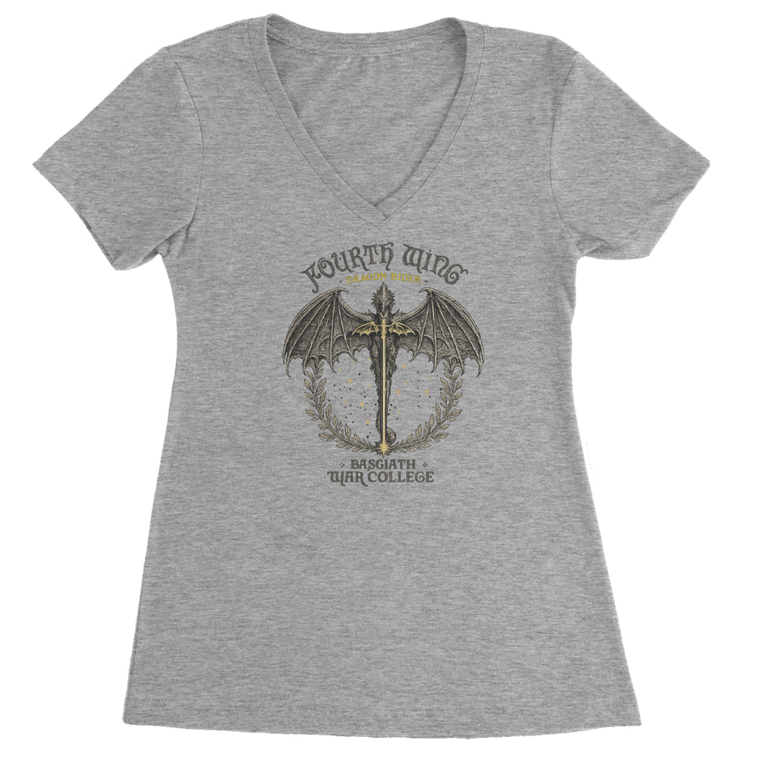 Fourth Wing Dragon Rider Vintage Basgiath War College Ladies V-Neck T-shirt Heather Grey