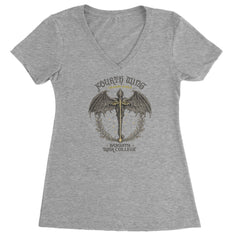 Fourth Wing Dragon Rider Vintage Basgiath War College Ladies V-Neck T-shirt Heather Grey