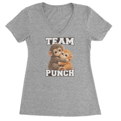 Team Punch Panchi-kun Monkey Ladies V-Neck T-shirt Heather Grey