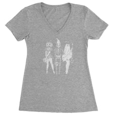 Vintage Spooky Squad Pinup Halloween Design Ladies V-Neck T-shirt Heather Grey