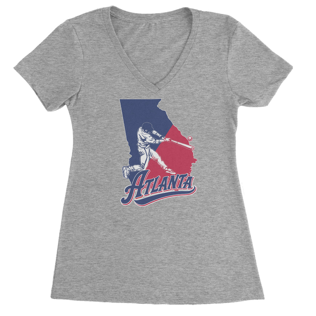 Atlanta Georgia Batter Up Ladies V-Neck T-shirt Heather Grey