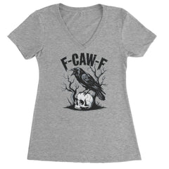 F-Caw-F Crow On Skull F-ck Off Gothic Ladies V-Neck T-shirt Heather Grey