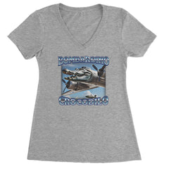 Bombardino Crocodilo Brainrot Ladies V-Neck T-shirt Heather Grey