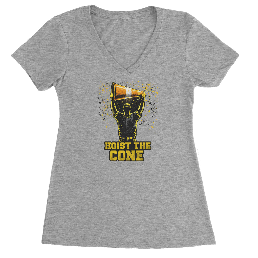 Hoist The Cone Pittsburgh Pride Ladies V-Neck T-shirt Heather Grey