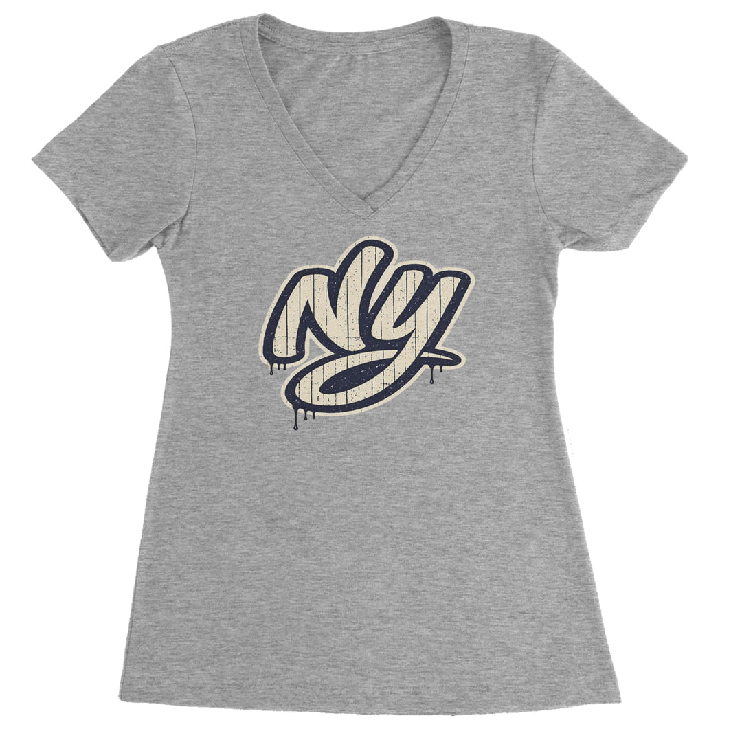 NYC New York City Grunge Street Ladies V-Neck T-shirt Heather Grey