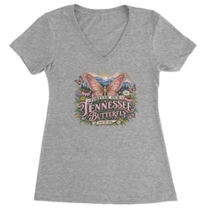 Forever Our Tennessee Butterfly Dolly Ladies V-Neck T-shirt Heather Grey