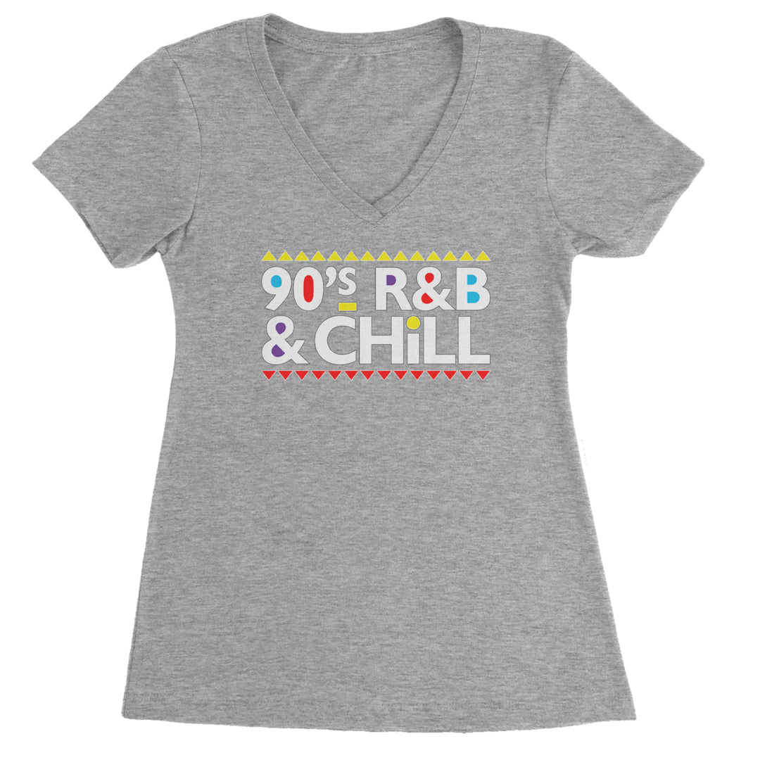 90s R&B and Chill Retro Throwback Ladies V-Neck T-shirt Heather Grey