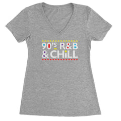 90s R&B and Chill Retro Throwback Ladies V-Neck T-shirt Heather Grey