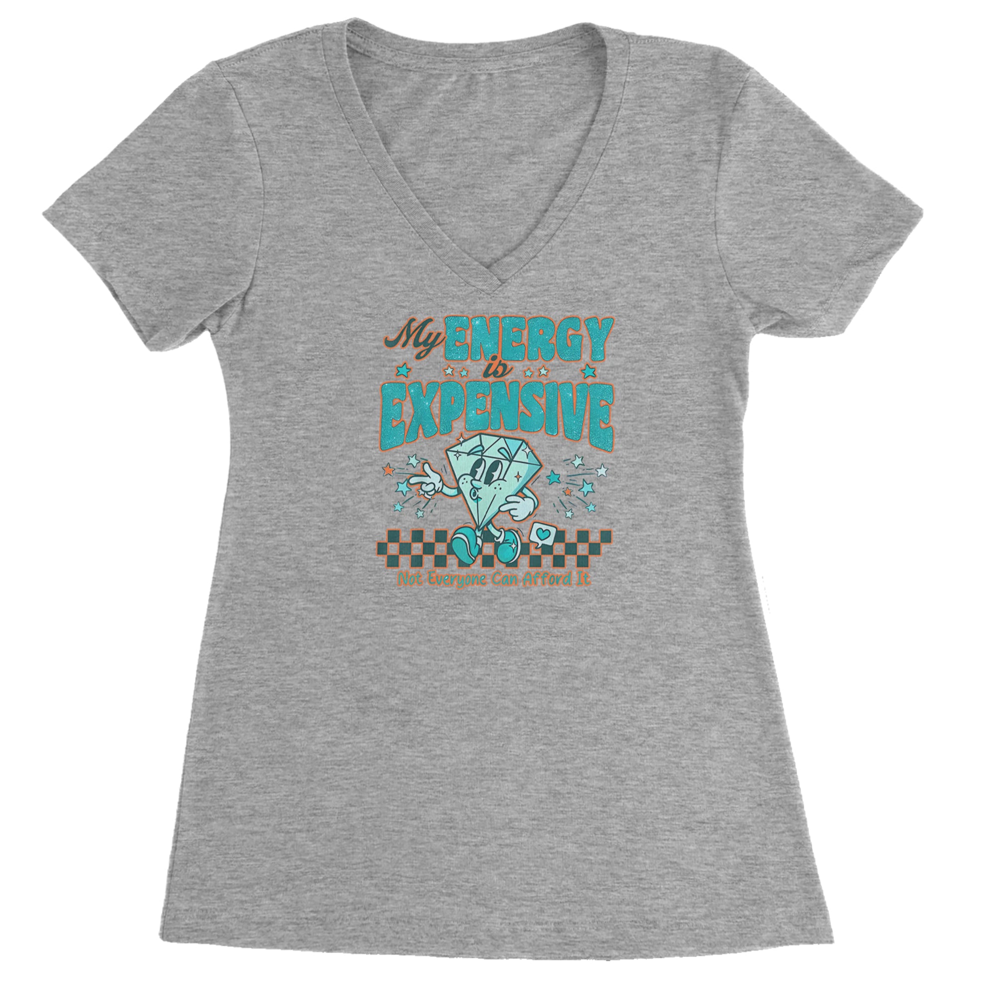 Diamond My Energy Is Expensive Ladies V-Neck T-shirt Heather Grey