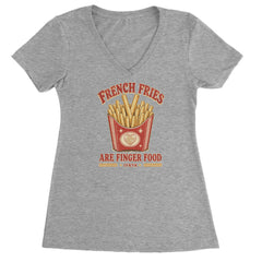 French Fries Are Finger Food IYKYK Ladies V-Neck T-shirt Heather Grey