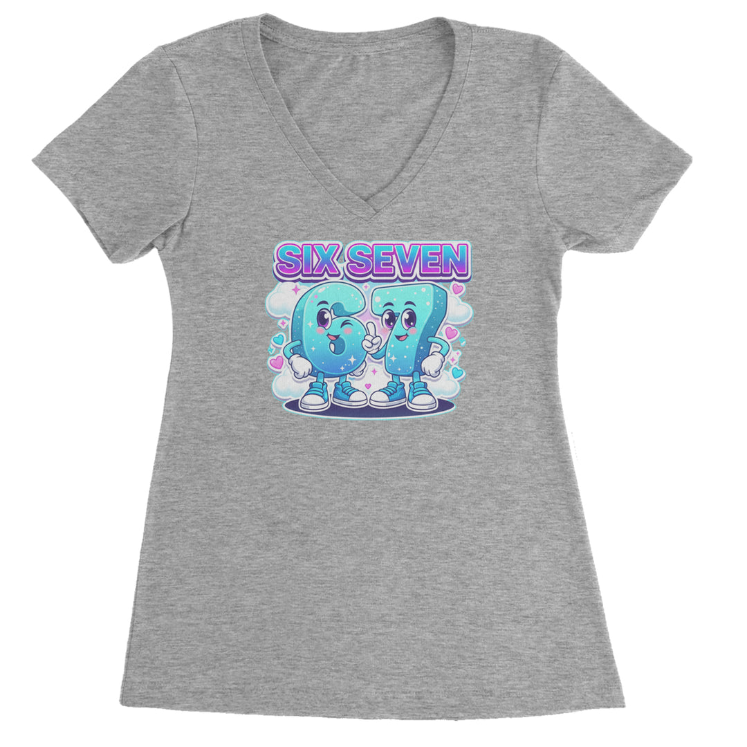 67 Six Seven Meme Kawaii Cloud Ladies V-Neck T-shirt Heather Grey