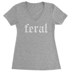 Feral Club Rat Festival Rave EDM Ladies V-Neck T-shirt Heather Grey